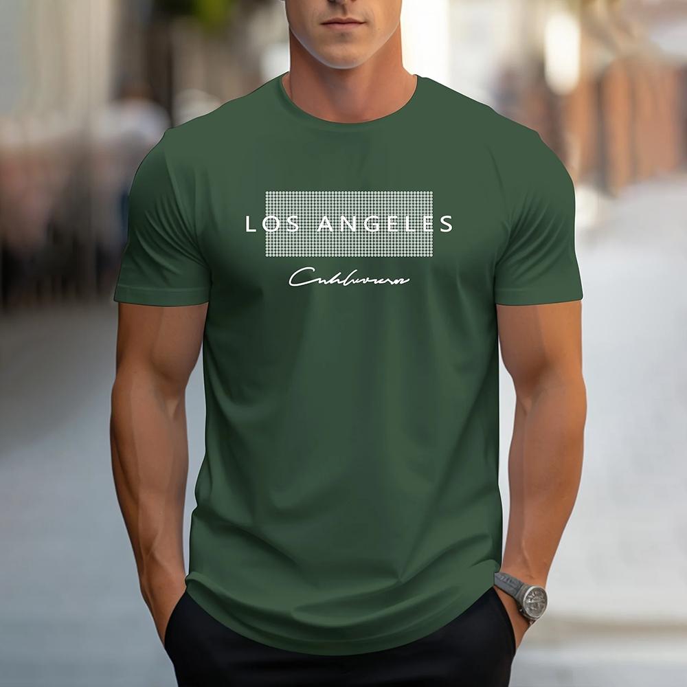 Stylish Los Angeles Letter Print T-Shirt Clothing Summer Men's Clothes Casual Street Men's O-Neck Short Sleeve Top Menswear