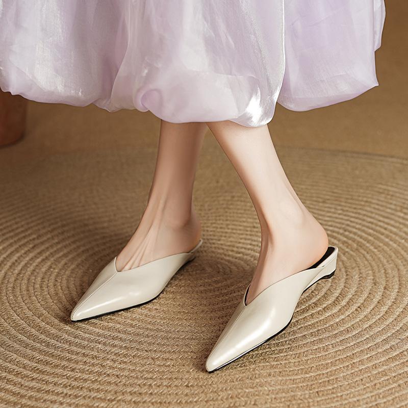Pointed toe one pedal slippers women's summer fashion outer wear slope heel bag head half drag