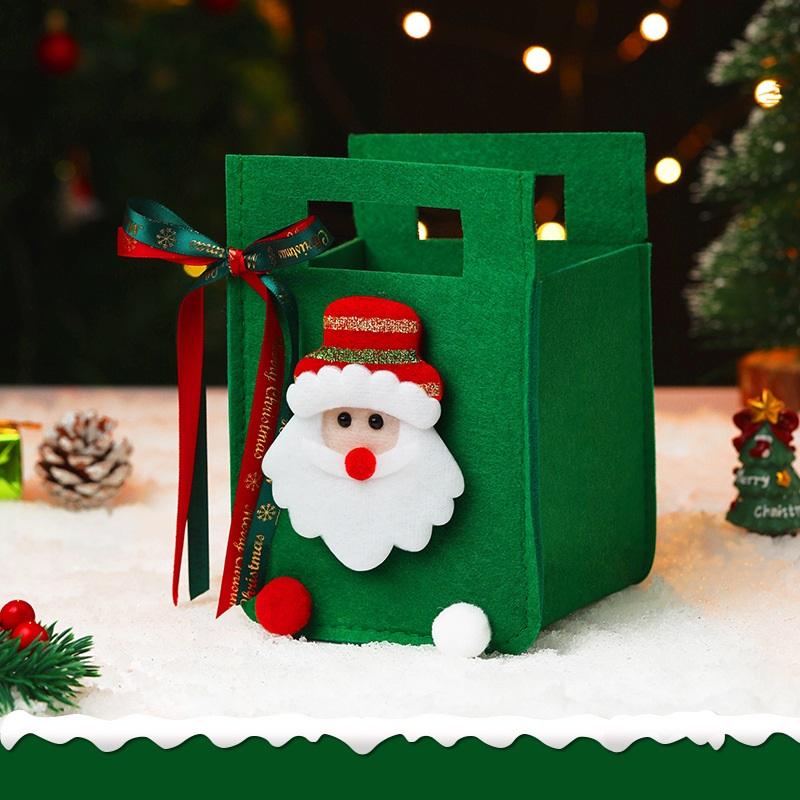 Christmas Gift Bag Felt Cloth Children Cartoon Elk Santa Snowman Candy Bag Christmas Eve Handheld Portable Small Tote Xmas Decor