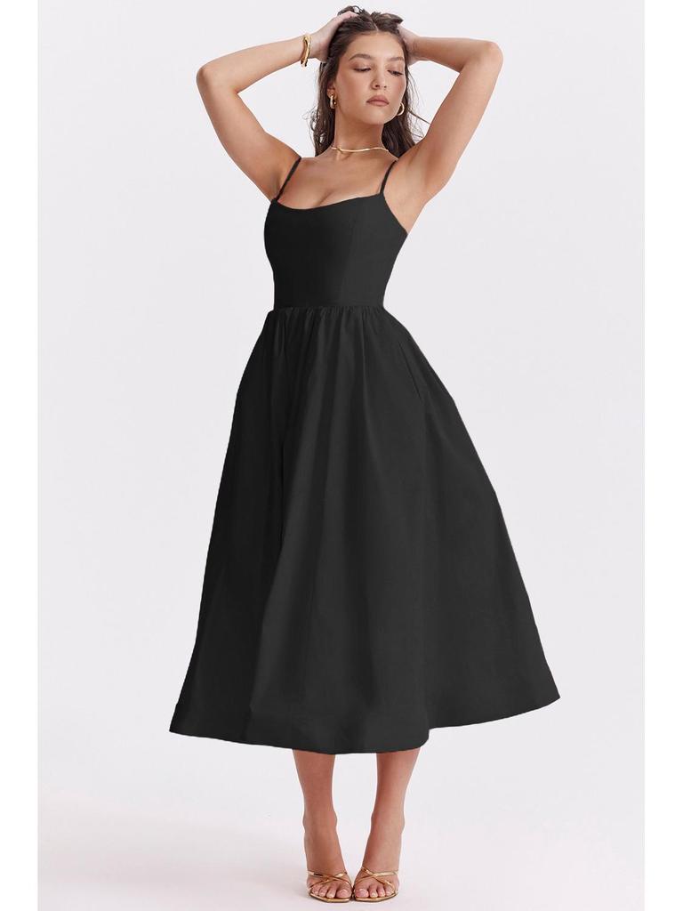 Women's Solid Color Sexy Backless Sling Swing Dress