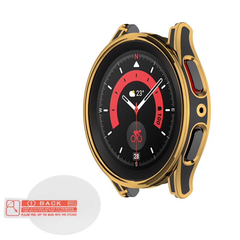 

PC Жорсткий Чохол-рамка з краями для Samsung Galaxy Watch 5/4 40мм 44мм Watch5 Pro 45мм 5pro Бампер Кришка Скляна Захисна Плівка для Екрану Watch5 Pro 45mm золотий
