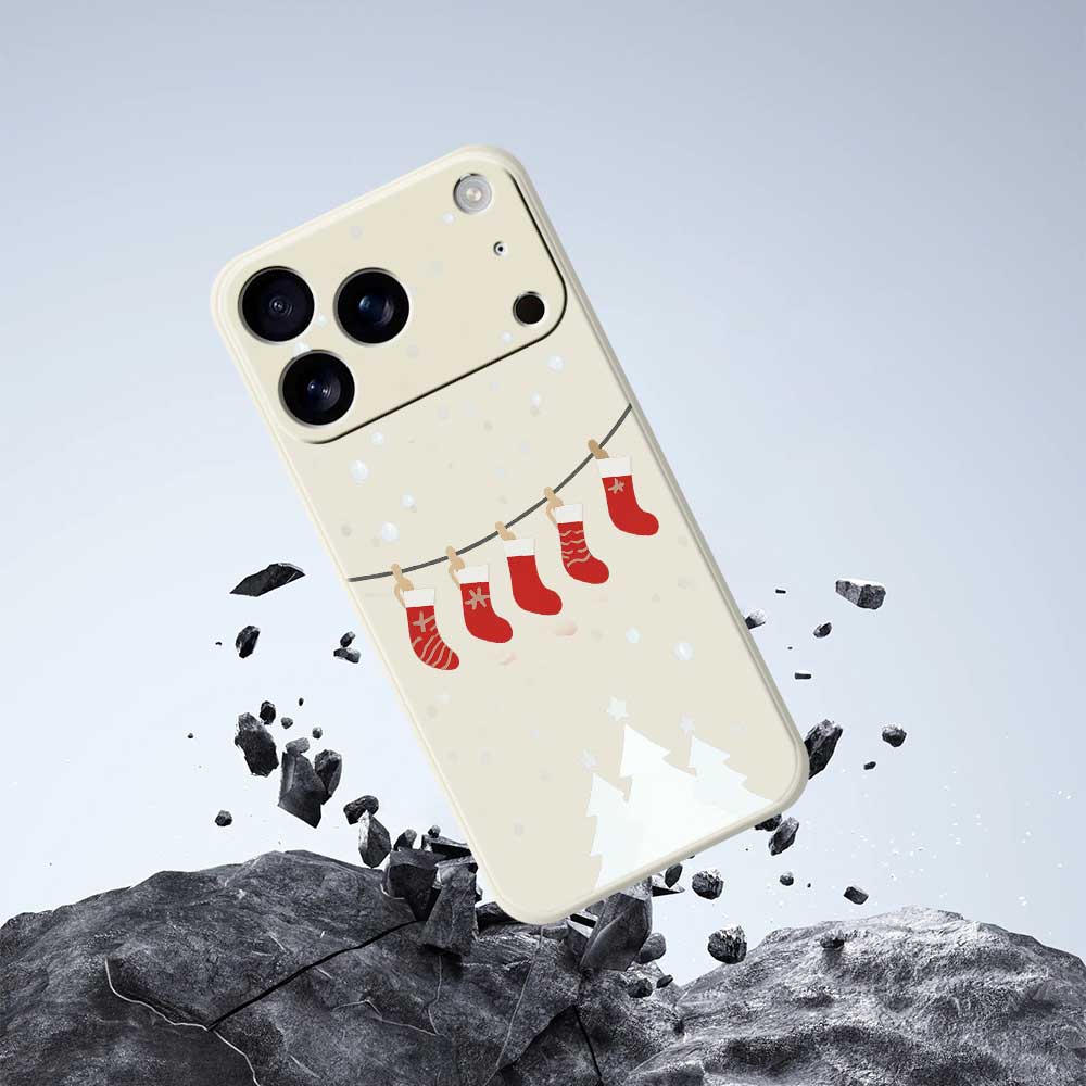 For iPhone 17 Pro Case Christmas Stockings Pattern Printing Straight Edge TPU Phone Back Cover
