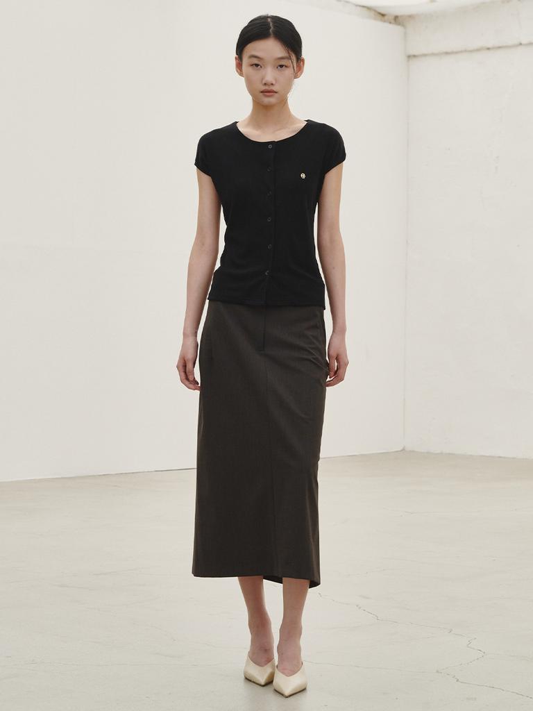 NOUVE Cap Sleeve Button T-Shirt - Black