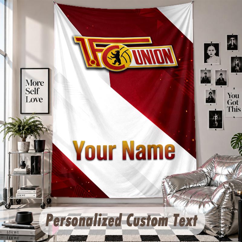Wall Hanging Tapestry With Custom Name & Text, Union Berlin FC Decorative Tapestry For Bedroom