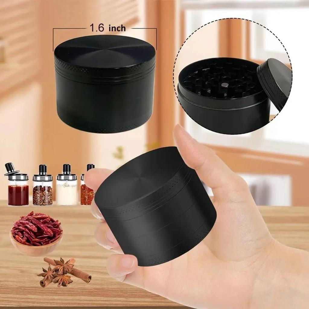 40mm 4-layer Metal Herbal Spice Grinder Made of Aluminum-zinc Alloy with Scraper Kitchen Utensil Smooth Portable Grinding Tool