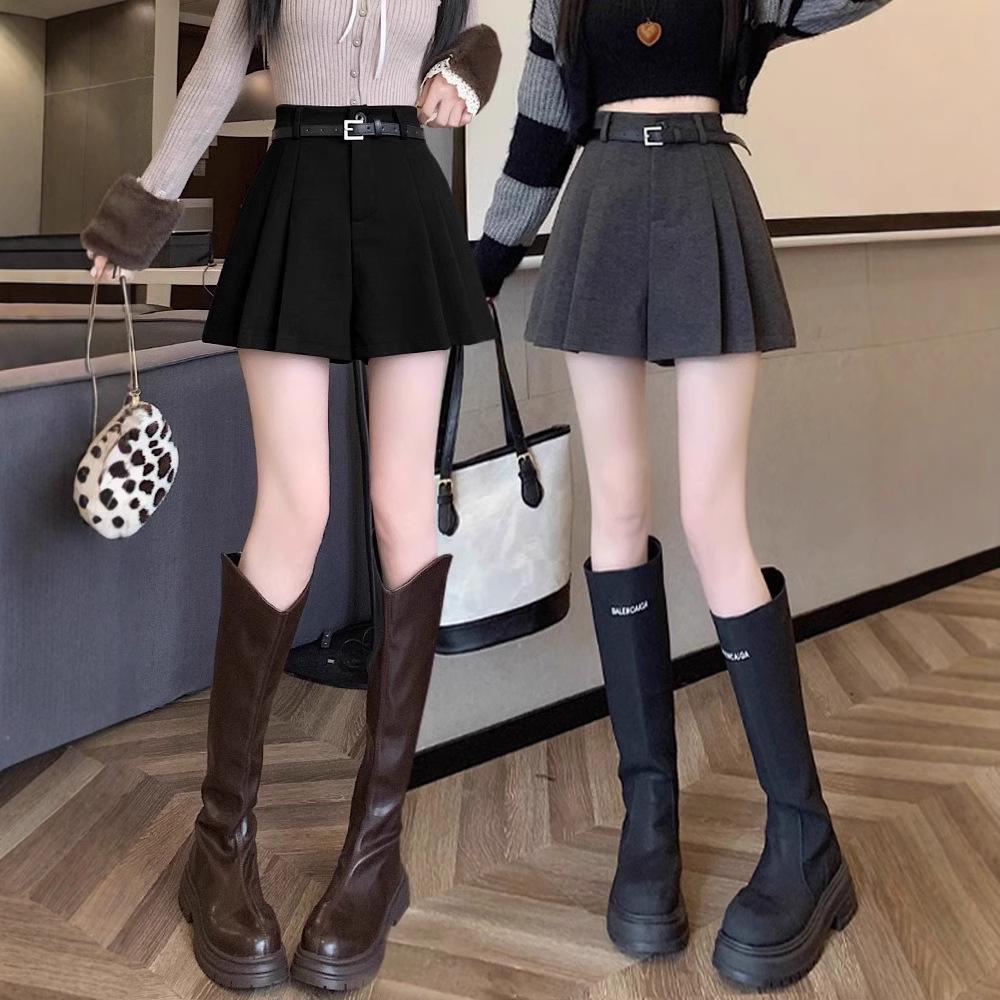 

Woolen A-Line Pleated Culottes: High-Waist Coffee Color Skirt Shorts for Spring, Autumn, Winter 2024 Women s Fashion S (81-90 lbs)