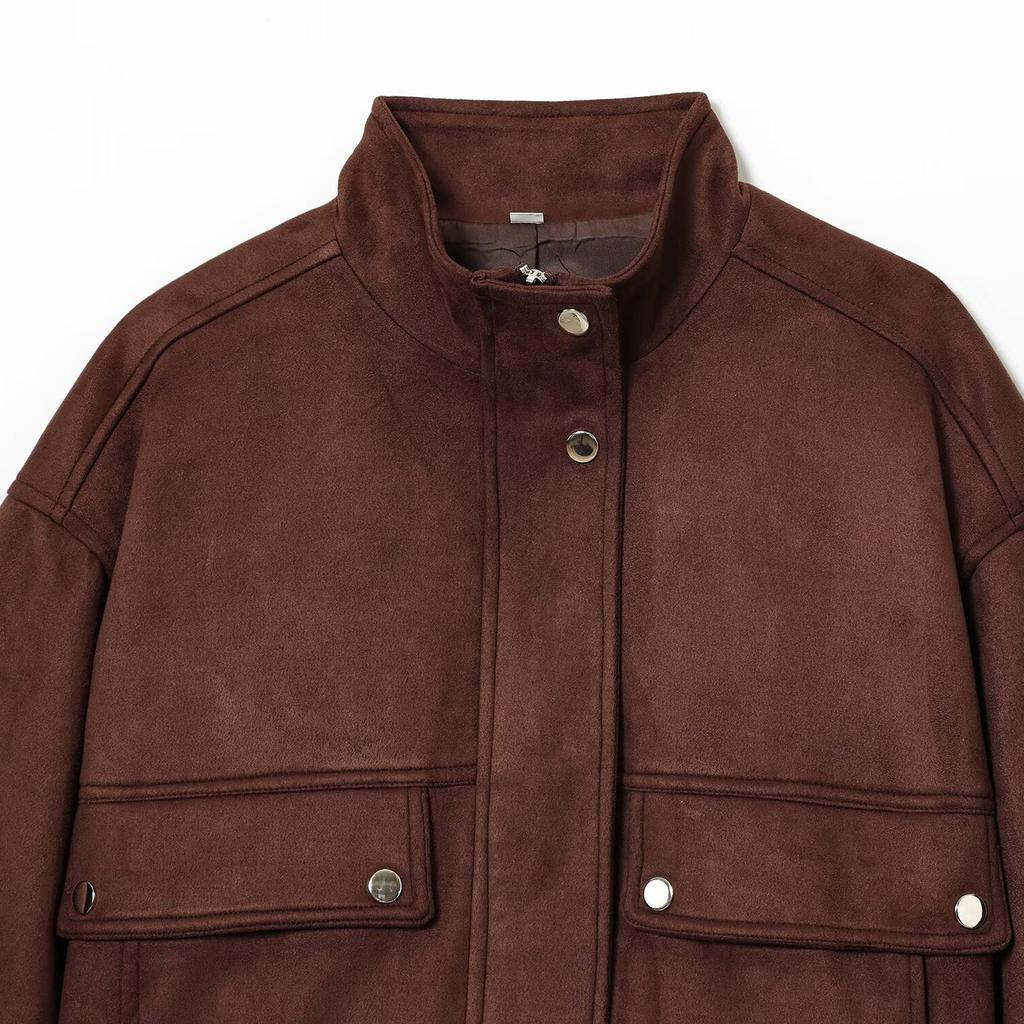 European and American style, new women's clothing, pockets with anti-velvet bomber jacket jacket 3046/258