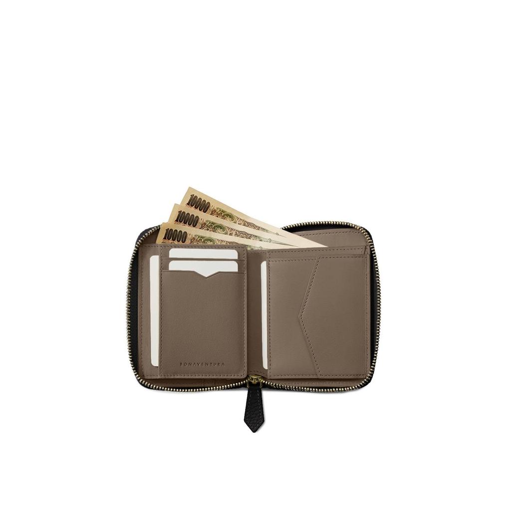 BONAVENTURA Medium Functional Zip Wallet In Shrink Leather by Revise X Made with the Finest European A Perfect [Black Etoupe]. Leather. Gift.