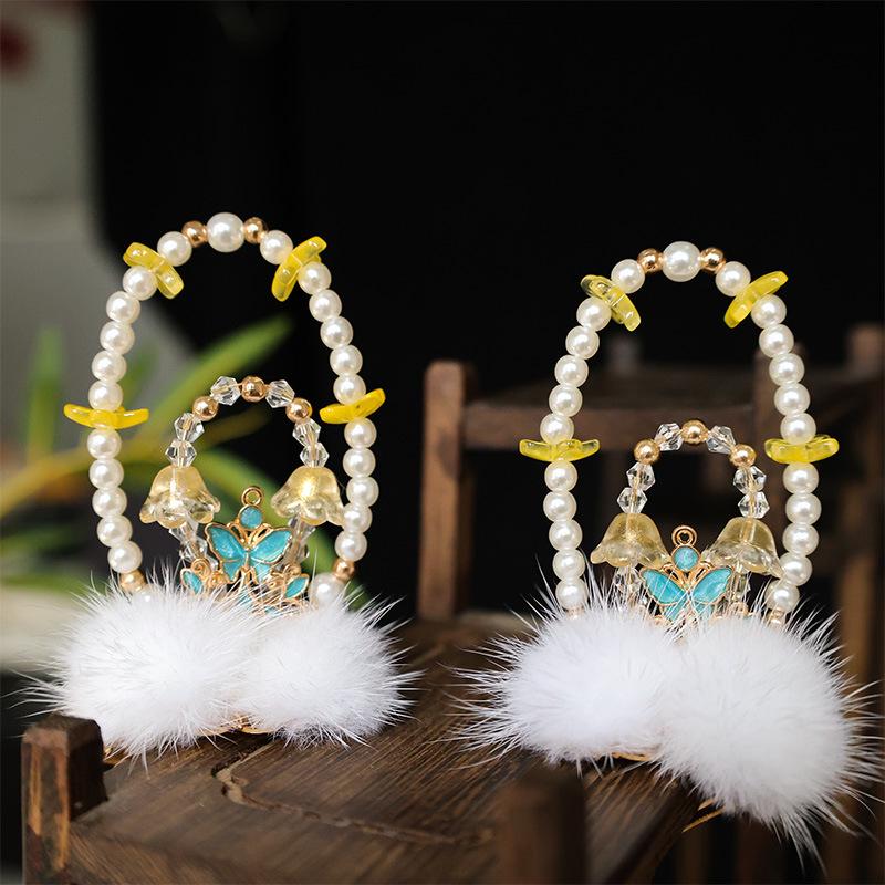 

Праздник середины осени Заколки для волос с ушками кролика из османтуса – Милые помпонные аксессуары для детских причесок Ханфу