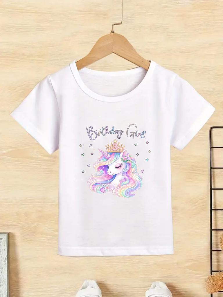 Colorful Unicorn Birthday TShirt My 2nd 3rd 4th 5year old Birthday Girls Clothing Summer Casual Short Sleeved Tshirt Tops
