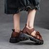 Johnature Wszechstronne sandały z odkrytymi palcami i pętelkami. Buty damskie w stylu retro z prawdziwej skóry na grubej podeszwie