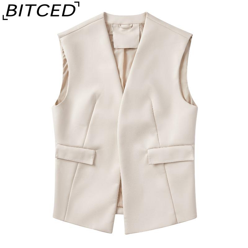 BITCED Sleeveless PU Leather Waistcoat Loose Fit Plus Size Women's Vest Cardigan Short Jacket