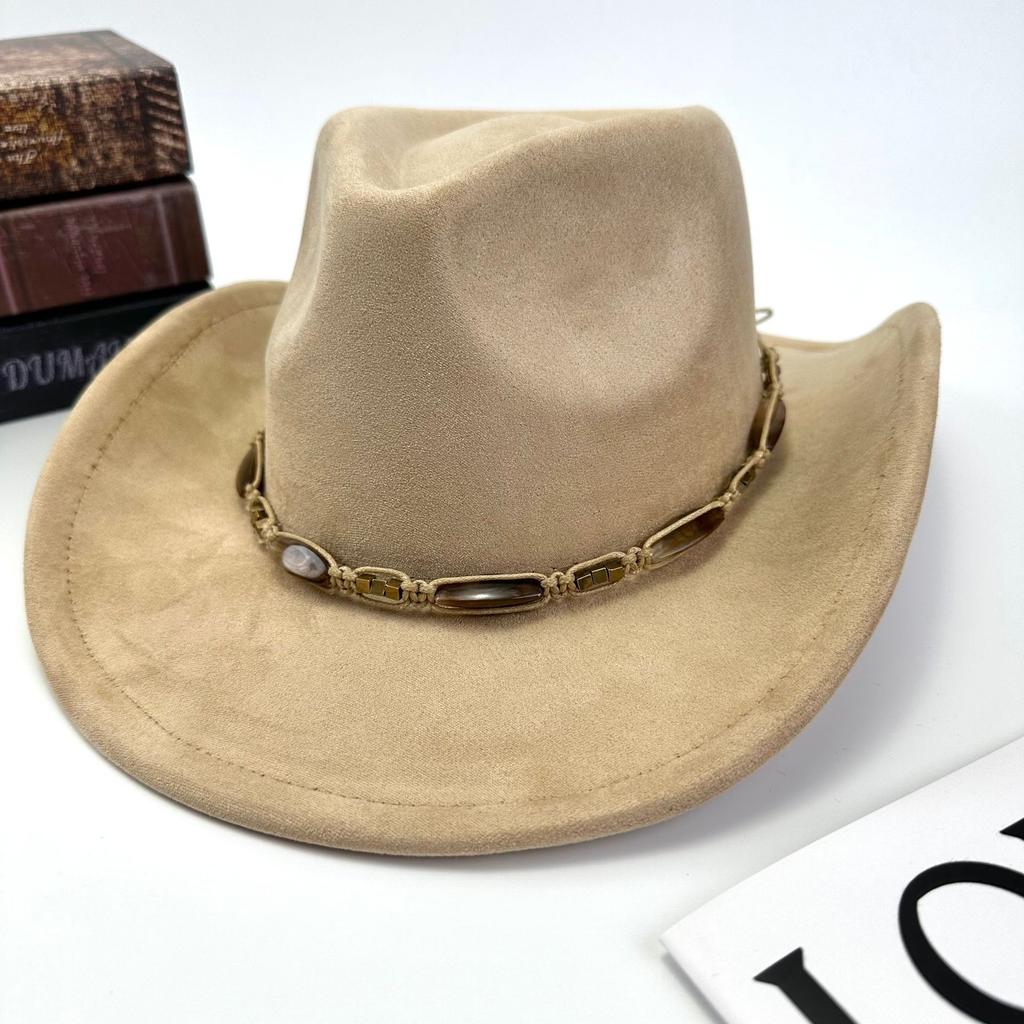 Western Cowboy Hat Women Woolen British Suede Accessories Peach Heart Top Hat Felt Hat