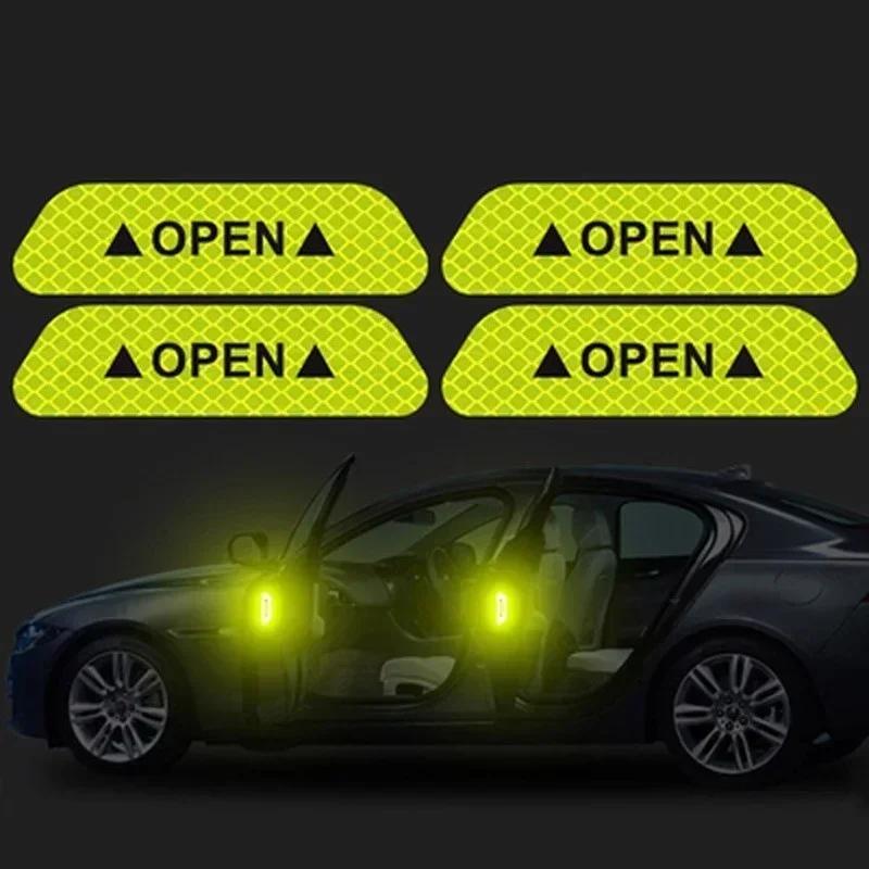 4PCS/Set Universal Safety Warning Signs OPEN High Reflective Tape Autonomous Driving Safety Reflective Strip Door Sticker