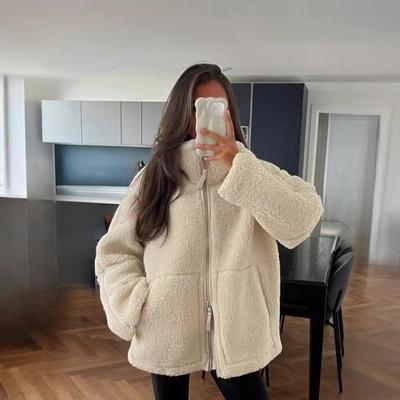 European and American Autumn and Winter New Women's Clothing Solid Color Lazy Style High Neck Woolen Casual Zipper Jacket