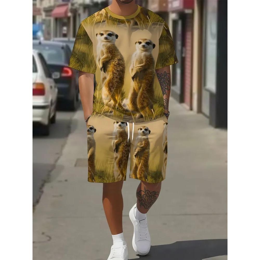 Summer Men's Two-Piece Set Animal 3D Printed Sports Wear Fashionable Soft Comfortable Breathable Large Loose Casual Style Sports Wear
