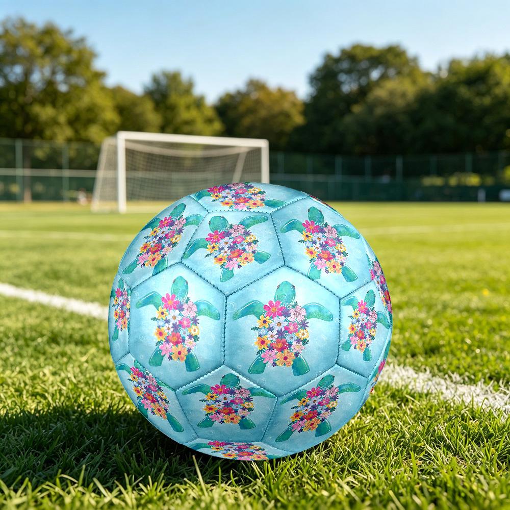 1pc Sea Turtle Flowers Theme Soccer Ball Football, Size 5, Lightweight PVC, Outdoor Training Soccer Ball,Gift J61413