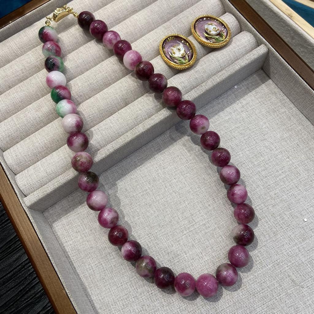 Retro Purple Contrasting Color Spring And Summer Vacation Necklace Set Love Bubble Gum Comfortable Natural Stone Beaded Item