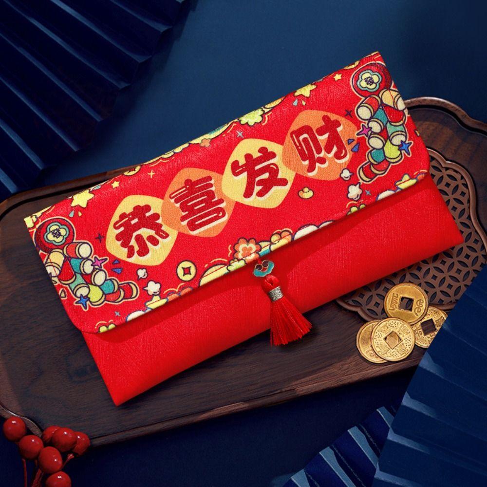 Traditional 2025 New Year Money Bag Cloth Red Pocket Cartoon Lucky Money Packet  Kids Gift