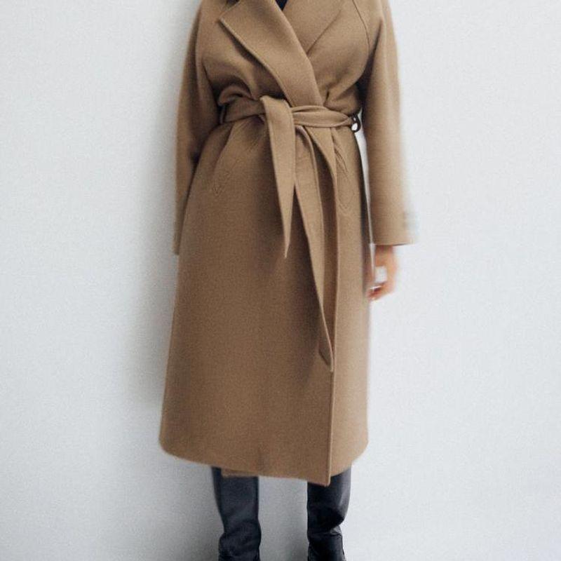 Fall and Winter New Product with Belt Casual Warm All-Matching Wool Blend Long Overcoat Outerwear 9174284