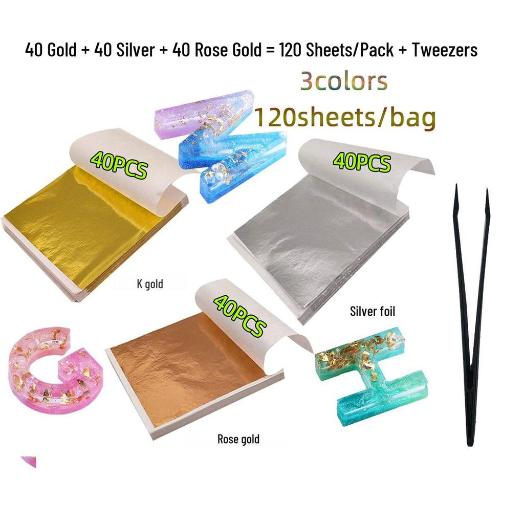 Taiwan Three-Color Imitation Gold Leaf: DIY Colored Foil Epoxy K Gold, Silver, Rose Gold Sheets (90-150/Pack)