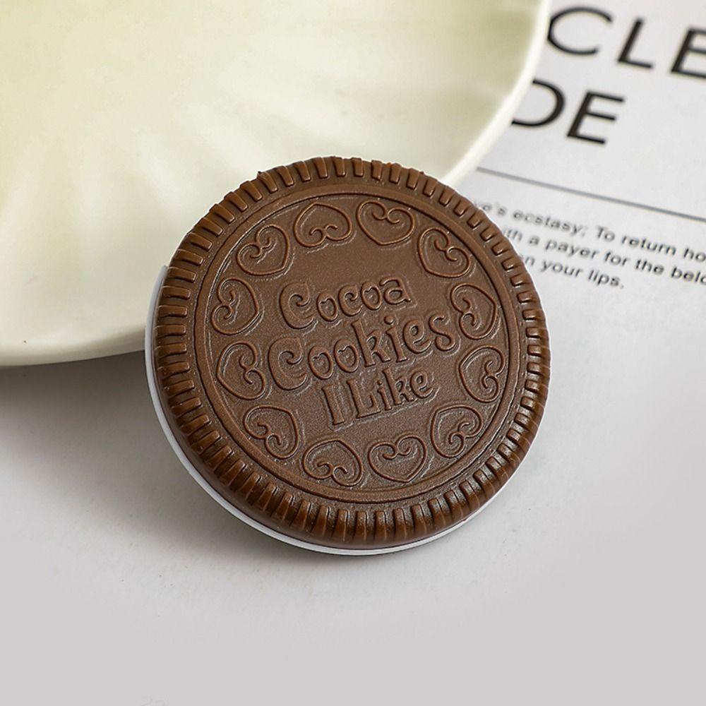 Mini Chocolate Cookie Mirror Cute Biscuits Shape Makeup Mirror with Comb Hair Styling Tool Cartoon Folding Compact Pocket Mirror