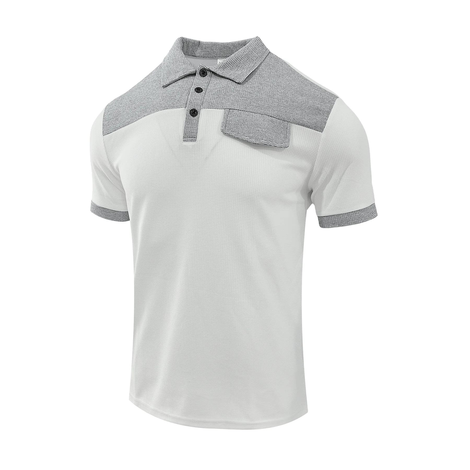 

Мужская повседневная вафельная футболка с цветовыми блоками на воротнике, с коротким рукавом, универсальная для улицы, модная летняя футболка для улицы S белый