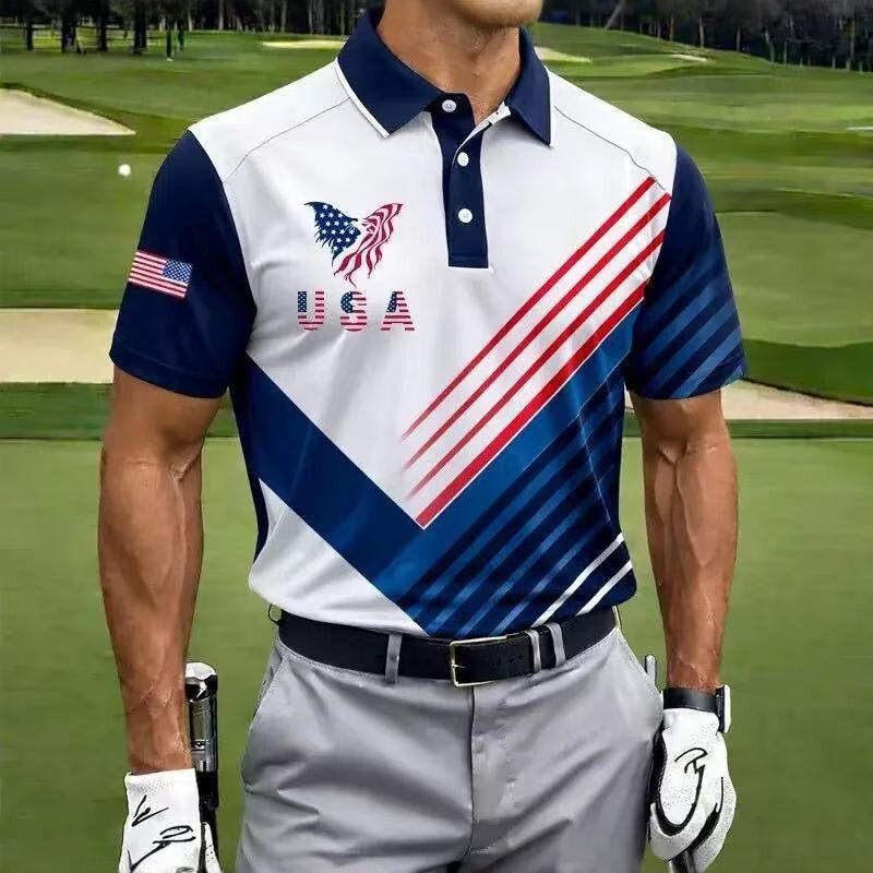 2026 New Men's American Flag 3D Printed Polo Shirt Summer Casual Short Sleeve Lapel Business Sports Top