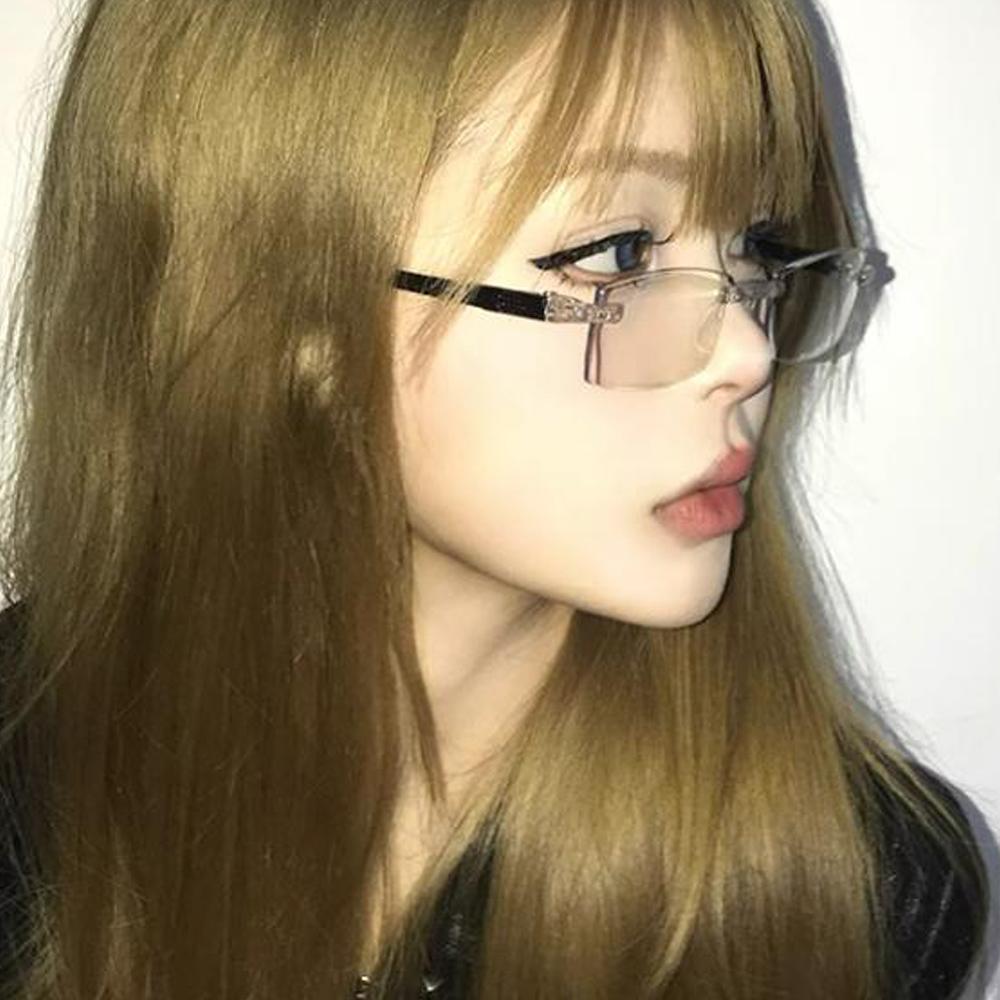 Y2k Narrow-frame Glasses Square Rimless Anti-Blue Light Glasse Women Men Fashion Computer Reading Eyewear Ultra Light Eyeglasses