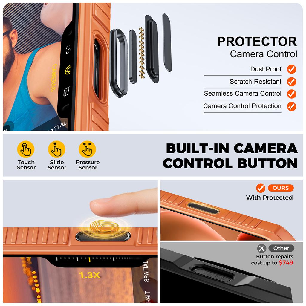 Shockproof Protective Wallet Case with Card Holder, Kickstand and Sliding Camera Cover for iPhone 17 Pro-Orange