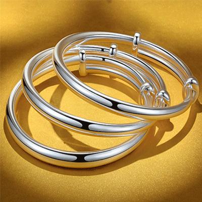 S999 Sterling Silver Smooth Round Belly Silver Bracelet Personalized Full Silver Solid Bracelet Small and Popular Jewelry Gifts To Girl Lovers