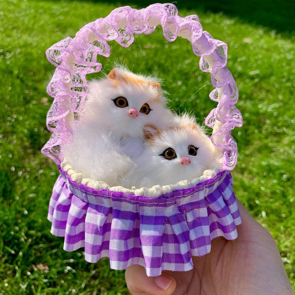 Mother Cat and Kitten with Basket Figurine - Toy Gift for Kids or Girlfriend