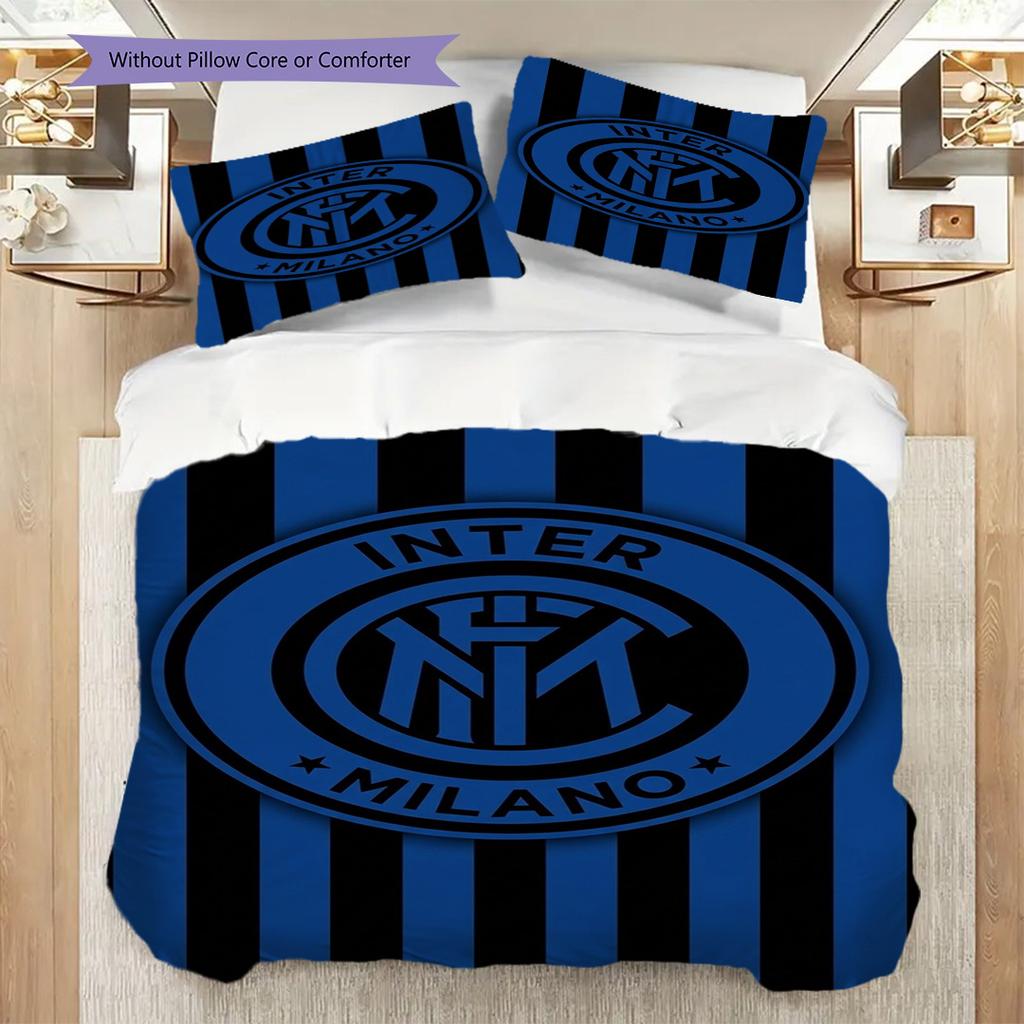 Biancheria da letto con sfondo stemma Inter Milan (1 * copripiumino + 2 * federa, senza nucleo) Set biancheria da letto morbido e confortevole Regalo di Natale compleanno