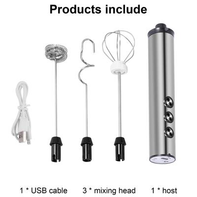 USB Electric Milk Frother 3 Speeds Cappuccino Coffee Foamer 3 Whisk Handheld Egg Beater Hot Chocolate Latte Drink Mixer