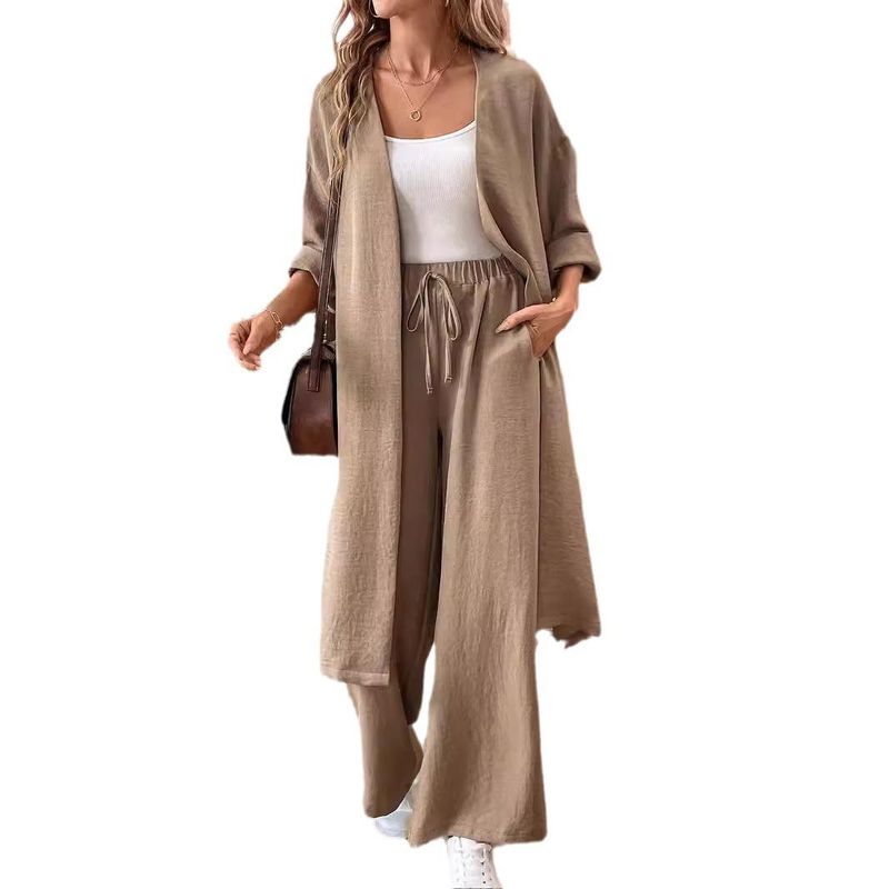 European and American Leisure Set Spring and Autumn New Loose Robe cardigan Top Wide Leg Pants Two-piece Set