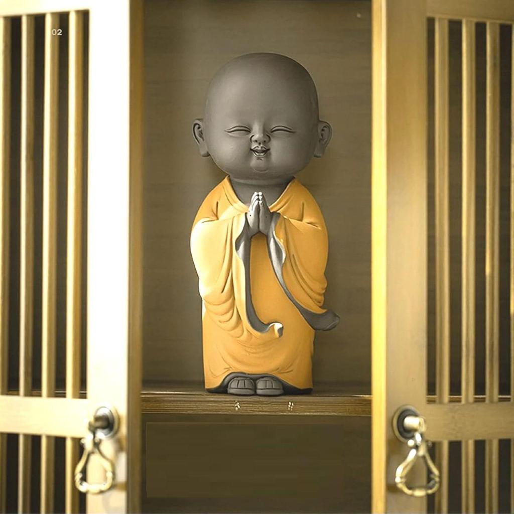 Namaste Buddha Monk Statue For Home Decor 25 Cm Showpiece Small Cute Laughing Budha Idol For Living Room