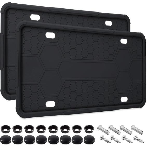 2 Pack Silicone License Plate Frames Black, Car Plate Frame Holder, Universal US Front & Rear Truck Frame Protector Mounting Kit Accessories, Rust