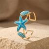 Boho Blue Enamel Metal Starfish Shell Cuff Bracelets for Women Vintage Punk Adjustable Arm Bracelet Beach Party Vacation Jewelry