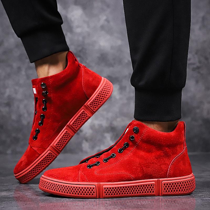 Fashion Red High Top Sneakers Men High Quality Suede Leather Casual Sneakers Hip Hop Streetwear Shoes Men Luxury Designer Shoes