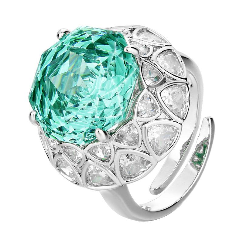 Jewelry Copper Bottom Gold-Plated Rose Cut Colorful Treasure Temperament Retro Ring Heroine Stone 14Mm