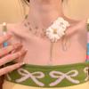 Glass Beaded Flower Necklace: Light Luxury Summer Style Stainless Steel Clavicle Chain for Women.