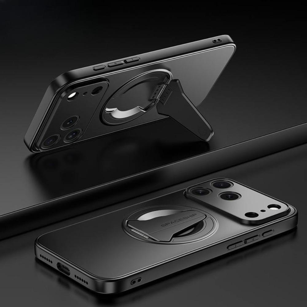 

Metallic Magnetic Folding Stand Case For iPhone 17 16 15 14 13 Pro Max Kickstand Shockproof Wireless Charging Protective Cover iPhone 13 чёрный