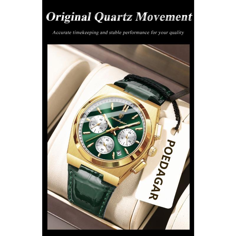 POEDAGAR Orologio da uomo di lusso alla moda Impermeabile Luminoso Cronografo Data Quarzo da polso Moda Sportivo Pelle Orologi
