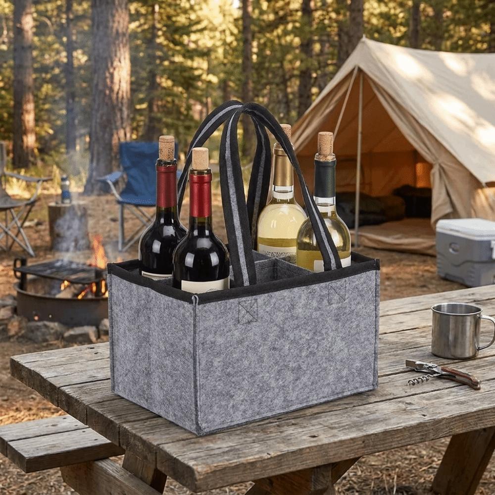 Waschbare Weinflaschenhaltertasche mit Griff Filzflaschenhalter Getränkeflaschen-Träger Outdoor-Party