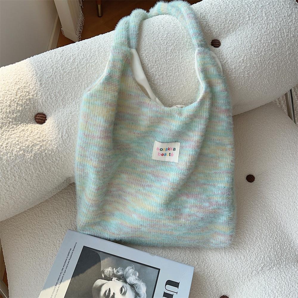 Cute Fuzzy Tote Bag For Autumn And Winter Large Capacity Canvas Single Shoulder Street Style