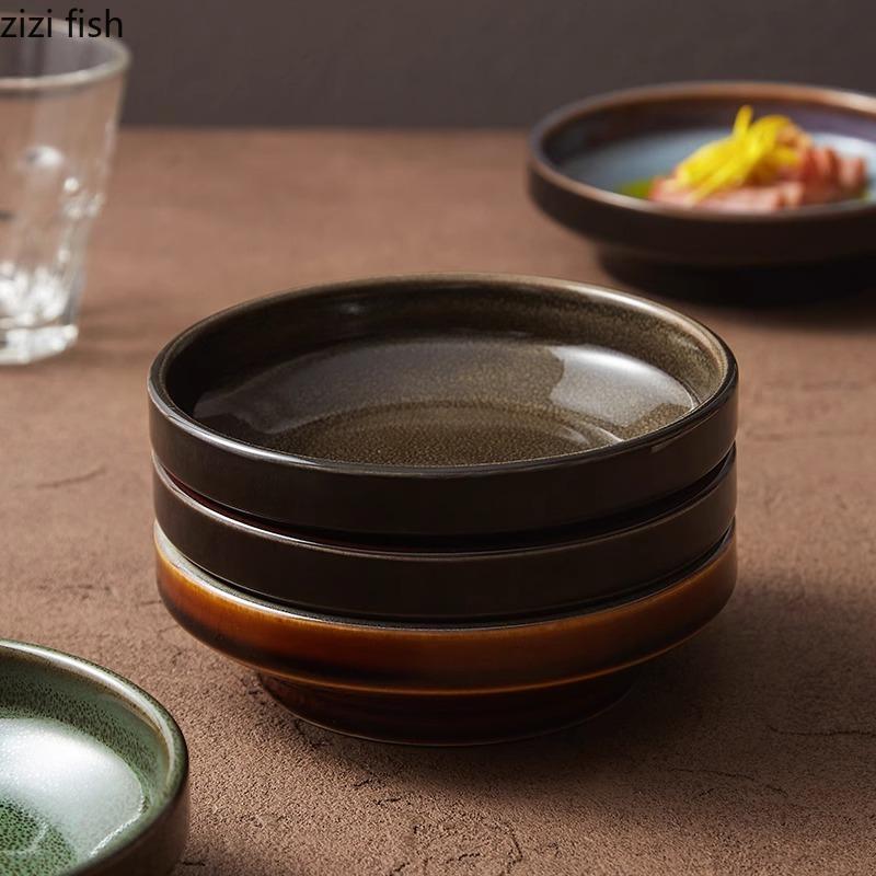 Kiln Changes High Footed Snack Plate Ceramic Dessert Plate Appetizer Plate Seasoning Dish Hotel Molecular Cuisine Tableware