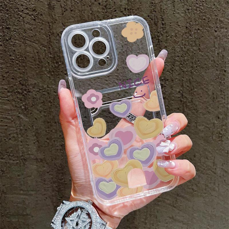 Card Slot Holder Silicone Wallet Pocket Case For Xiaomi Redmi 15 12 13 11 10 14 F Oppo A78 A58 A38 A18 Samsung A16 A26 A36 Cover Clear Phone Bumper