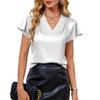 2026 Cross Summer V-neck Pleated Chiffon Short-sleeved Loose Top