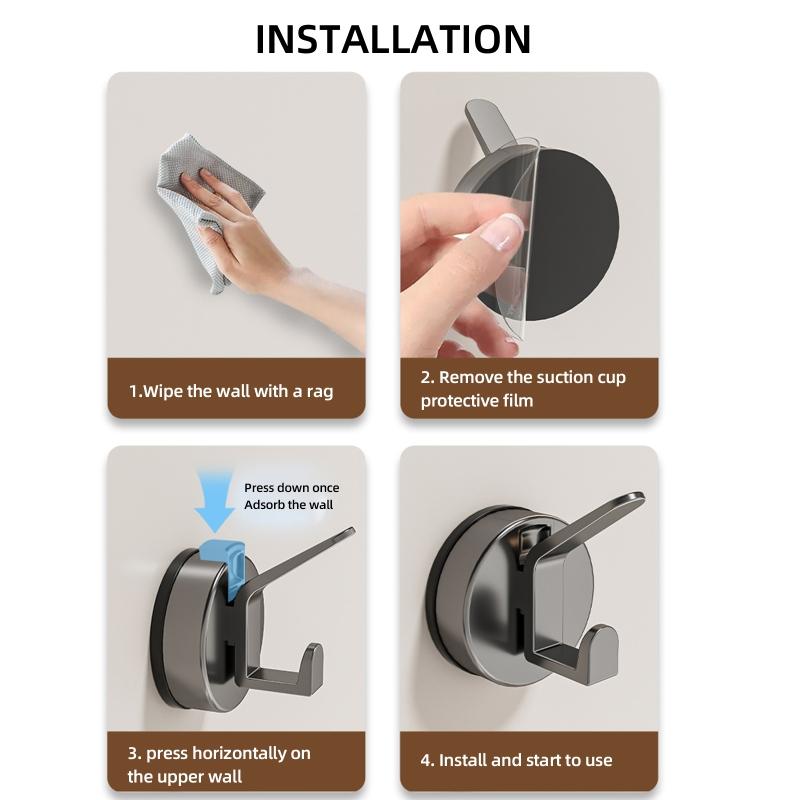 3pcs Strong Suction Cup Hook Not Drill & Rustproof Wall Hook Easy Installs Suction Hook Hangers for Bathroom & Kitchen