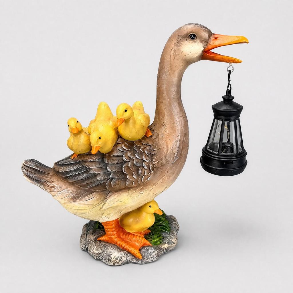 Photovoltaic Mallard Figurine Statue with Lantern WeatherResistant